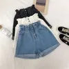 Women's Shorts Summer Denim Shorts New Womens Black S-5XL Pleated White Blue High Waist Shorts Womens Stretch Short Jeans ZMZBCH Plus SizeL24313