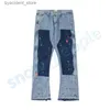 Jeans pour hommes Designers pour hommes Jeans évasés Hip Hop épissé Jeans évasés en détresse déchiré Slim Fit Denim pantalon Mans Streetwear pantalon lavé taille S-XL L240313