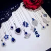 Hangers Luxe Vintage Kettingen Voor Vrouwen 925 Sterling Zilveren Saffier Blauw Zirconia Claviculaire Ketting Fijne Sieraden