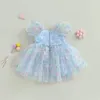 FOCUSNORM 3 Colors Kids Girls Princess Dress 16Y Short Puff Sleeve FlowerButterfly Mesh Tulle Lace Tutu Party 240228