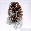 Nyckelringar Vintage Sliver Feather Dreamcather Round Hollow KeyChain for Women Tassel Beads Leaf Ring Fit Bag Car Dekorativa smycken DRO DHTC4