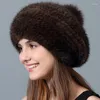 Bérets de haute qualité tricoté véritable chapeau avec pompon femmes béret chapeaux hiver chaud dames tenues