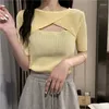 Women's T Shirts Woman TShirts 2024summer Hollow-out Knot Short-Sleeved Knitted Top Crop Mujer Camisetas