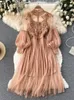 Robe femme 3D fleur crochet maille température soutien col lanterne manches taille haute Ultra mince robe femme 240313