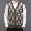 Men's Sweaters Men Wool Coats Vest Autumn Winter Knitted Father's Man Single Breasted Sleeveless Plaid Sweater Cardigan