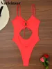 Swim wear S.XL Sexy 5 Color Cut Out Belly Ladies Swimsuits One Piece Swimsuit Womens High Legs Monokini Bathing Swimsuit V5366 aquatic sports 240311