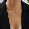 Pendant Necklaces A-Z Alphabet Gold Plated Stainless Steel Pendant Necklace for Women Snake Chain Initial Letter Clavicle Necklaces Collar JewelryL242313