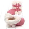 Bottes d'hiver pour bébés filles, semelle souple antidérapante, nœud mignon en peluche, Pom, neige, chaud, chaussures de berceau pour nourrissons