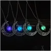 Pendentif Colliers Nouvelle Arrivée Halloween Perle Creuse Lune Collier Brillant Pour Femmes Météorite Alliage Charme Mode Bijoux Élégants Lad Dhbqm