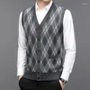 Men's Sweaters Men Wool Coats Vest Autumn Winter Knitted Father's Man Single Breasted Sleeveless Plaid Sweater Cardigan