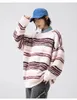 Men's Sweaters Striped Contrast Imitation Mink Hair Winter Couple Loose Round Neck Fashion Brand Knit Coat Sweater