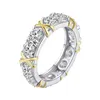 Designer D color Mosanshi tiffay and co two-color cross time wheel personality row ring 925 silver plated 18K gold full diamond female