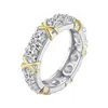 Designer D Color Mosanshi Tiffay och CO Tvåfärgade tvärtidshjul Personlighet Radring 925 Silverpläterad 18K Guld full diamant kvinna