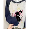 Sydkoreas East Gate Tidig Autumn Edition Fashion Age Minska tecknad tryck färgblock tunn pullover långärmad tröja t-shirt för kvinnlig stil stil