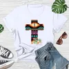 T-shirts Femmes Pâques Femmes Tee T-shirts O-Cou Multicolore Croix Impression À Manches Courtes Slim Y2k Top Tops Basiques Adulte Printemps Vêtements Porter