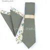 Neck Ties Luxury Patchwork Floral Solid 7cm Necktie Hankie Set Pink Green Red Cotton Men Suit Wedding Party Daily Tie Accessory Gift Top L240313