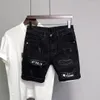 Mens Hole Patch Korean Slim Jeans Short Pants Shorts Feet Black Denim Jeans for Men Cowboy Teenager Designer Pants 240227