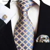 Neck Ties Gold Paisley Silk Ties For Men Luxury 8cm Royal Striped Necktie Pocket Square Cufflinks Set Jacquard Weave Tie Suit Accessories L240313