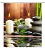 Douchegordijnen Japan Zen Style Green Bamboo Vulkanische stenen spa achtergrond badkamer decor Home Bathtub polyester stof gordijn6263950