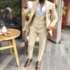 Мужские костюмы Slim Fit 3 штуки Beige Business Groom Jacket Lackedos Blazer Suits для свадебного выпускного вечернего брюк жилет ZQ309R87986190385