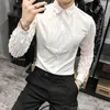 Мужские классические рубашки, уличная одежда, кружевная полые рубашки для мужчин, приталенная блузка с длинным рукавом для вечеринок, Camisas Masculinas Club, корейская одежда