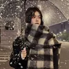Halsdukar vinterstickad halsduk för kvinnor mångsidig fast färg svartvit rutig värme förtjockning