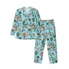 Heren Nachtkleding Leuke Fennec Pyjama Sets Cactus Woestijn Print Mannelijke Lange Mouwen Retro Slaap Tweedelige Nachtkleding Grote Maat XL 2XL