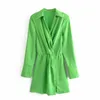 Robes décontractées femmes à manches longues mode chic solide 2024 été tour col chemise robe dame vintage vert clair court