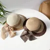 와이드 브림 모자 2024 여성용 밀짚 모자 패션 큰 활 리본 여름 선 스크린 야외 여행 선 보호 해변 선물