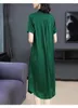 Casual Dresses 2024 Summer Silk Solid Short Sleeve Dress Loose Size Bohemian V-Neck Knee Length Women's Robe