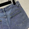 Marken-Shorts für Damen, Jeans, Designer-Hosen, modisches Logo für Damen, lässig, Buchstabe, goldene Schnalle, Tasche, Randdekoration, mittelhohe Taille, Denim-Shorts, 11. März