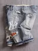 Herren-Jeansshorts mit Löchern, gewaschen, koreanischer Stil, gerade, Viertel-Patch, lässige Jeans 240226