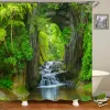 Set 3d Forest Shower Curtain Green Plant Mountain Spring Water Douche Gordijn Haak Badkamer Waterdichte landschap Decoratief gordijn