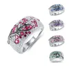 Anneaux de cluster élégant romantique branche de prunier anneau cristal zircon multicolore plante bijoux cadeau pour les femmes taille 5-11