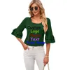 Kobiety dla kobiet w Europie Stany Zjednoczone 2024 Spring Summer Square Collar Ruffled Mid-Sleeve Solid Kolor Lose T-Shirt Niestandardowe logo