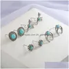 Hoop Huggie Vintage Sier Turquoise Crescent Arrow Statement Earrings Set 4Pcs/Set Bohemian Cross Shape Stud Earring Promotioal Jewelry Dhb1O