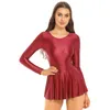 Stage Wear Donna Miniabito lucido con volant Body Lingerie Sleepwear Tutina da ginnastica per balletto