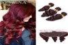 Fasci di capelli brasiliani bordeaux vino rosso con chiusura frontale in pizzo 13x4 99J onda sciolta capelli umani ondulati tesse con orecchio all'orecchio Lac4560641