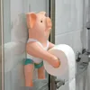 Toilet Paper Holders Creative Piggy Toilet Paper Holder Punch-Free Wall Mounted Hand Tissue Box Towel Rack Reel Spool Device Bathroom Home Accessory 240313