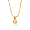 Hänge halsband halsband för kvinnor med färskvatten pärlor rostfritt stål guldfärgkedja kvinnans smycken tillbehör