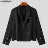 Top eleganti stile casual INCERUN Uomo con bottoni spaccati stile corto Blazer Street Male Solido e ben aderente Giacche da abito S-5XL 240313