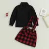 Комплекты одежды для девочек 1–6 лет, весенне-осенний комплект одежды, черные топы с длинными рукавами и клетчатая юбка на подтяжках, наряды для детей