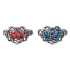 Cluster Ringe S999 Sterling Silber Für Frauen 2024 Weihnachten Mode Hohl Cloisonné Lotus Einstellbare Argentum Hand Schmuck