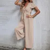 Women's Pants Hollow Jumpsuit Women Stylish Summer Jumpsuits V-neck Lace-up Romper Wide Leg Streetwear Casual Short Sleeve