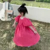 Flickans klänningar Bear Leader Rose Pink Plaid Bow Dress Elegant Lolita Child Big Midi Dress Dresses Teens Party Princess Sundress LDD240313