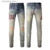 Herr jeans man jeans designer jean lila jeans märke mager smala fit lyxhål rippade biker byxor mager byxdesigner stack mens kvinnor trend byxor l240313