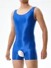 Body Shaper da uomo Body senza maniche Body sexy con apertura sul cavallo Collant velati Abbigliamento da notte Body ad alta elasticità lucido Camicia da notte Abbigliamento uomo Tutina