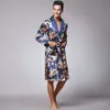 Uomo Seta Estate e Autunno Raso Kimono Accappatoio Golden Dragon Lunghezza al ginocchio Manica lunga Nero Accappatoio Vestaglia Sleepwear Y20299x