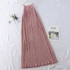 Elegancia sin mangas Halter chaleco vestidos falda para mujeres verano espalda descubierta largo plisado vestido de vacaciones moda