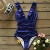 Swim Wear Sports Heart Attack Falbala One Piece Swimsuit Women Wrinkle Necklinje Monokini 2024 Nya flickor Swimsuit S-2XL Aquatic Sports 240311